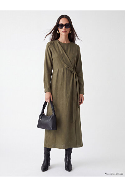 LC Waikiki Lcw Everyday Crew Neck Dress with Tie Detail