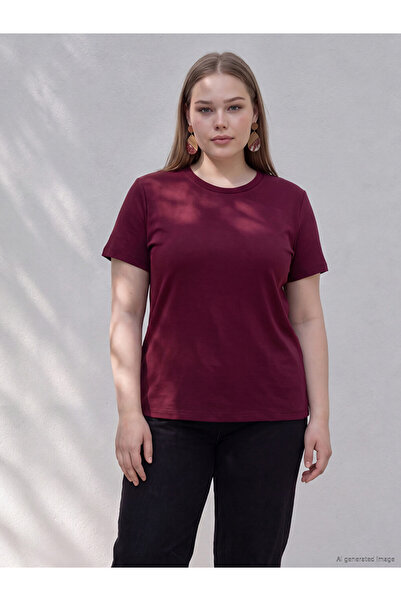 LC Waikiki Lcw Curve Red Large Size Soft Touch Women's T-Shirt