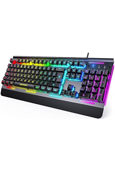 GENERAL تيك نيت كيبورد العاب ار جي بي، كيبورد كمبيوتر سلكي USB مع اضاءة RGB 1...
