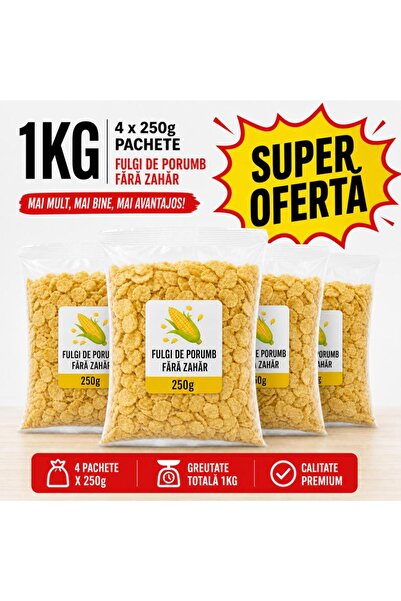 DTK Fulgi porumb fara Zahar 1 kg (pac 4x250g)