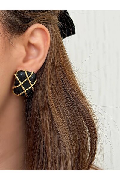 Nazellaa Nazenin Steel Cross Vintage and Onyx Earrings
