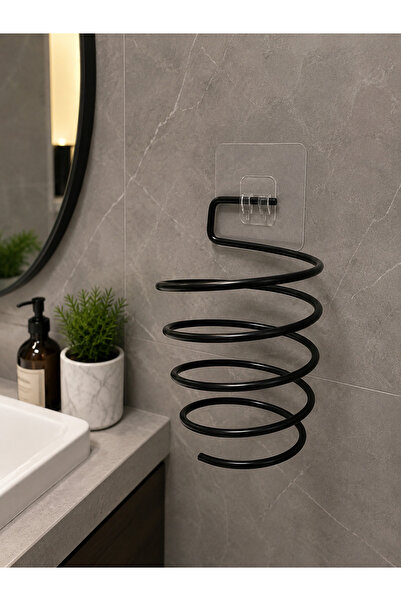 HSY STORE 2 Adet Saç Kurutma Makinesi Askısı Siyah Metal Fön Makinesi Tutucu Yapışkanlı Duvar Askı Aparatı