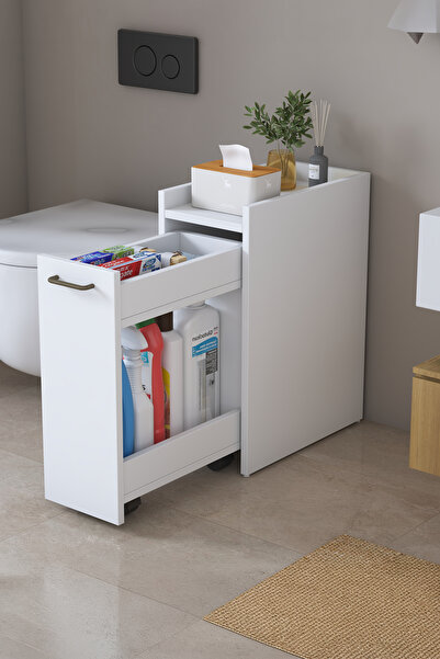 Rani Mobilya Rani KC108 Banyo Dolabı Tekerlekli Raflı Çekmeceli Çok Amaçlı Do...