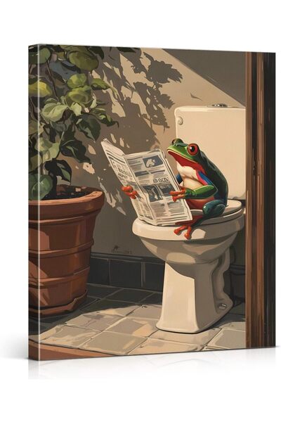 ALAYRA International ALAYRA Frog Reading Newspaper Illustration Wrap Framed W...