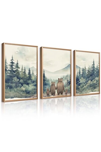 ALAYRA International Signtouch Woodland Bear Forest Kids Wall Art 3-Piece Out...