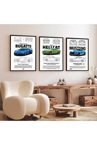 ALAYRA International Signtouch Sports Car Wall Art Set of 3 Outer Frame 30x40 cm