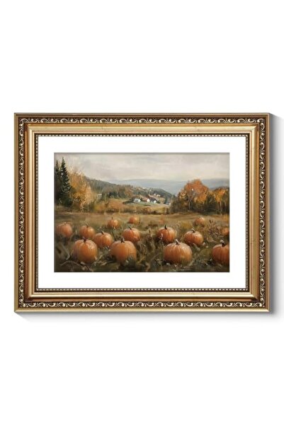 ALAYRA International Signtouch Pumpkin Field Autumn Vintage Fall Wall Art Gol...
