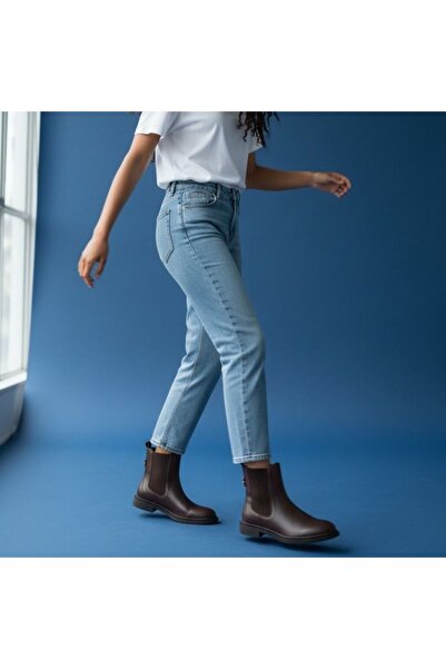 NE&VE SHOES Brown Leather Women's Chelsea Boots with Elastic on Both Sides an...