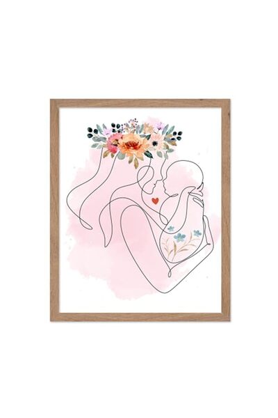 ALAYRA International ALAYRA Mother Baby Line Drawing Idea Wall Art Natural Wo...