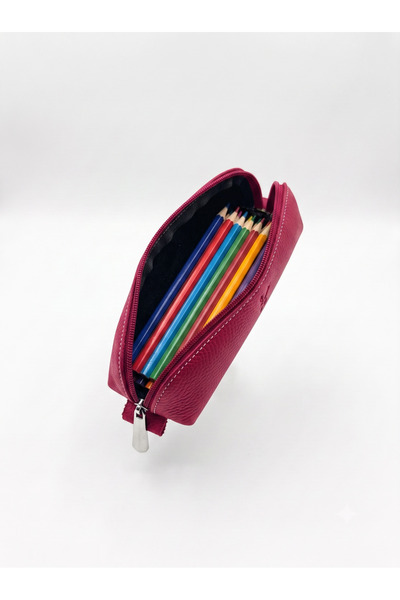 SANAT Hakiki Deri Üçgen Kalemlik - Kalem Kutusu 19cm X 6cm X 6cm ( KALEMLİK )