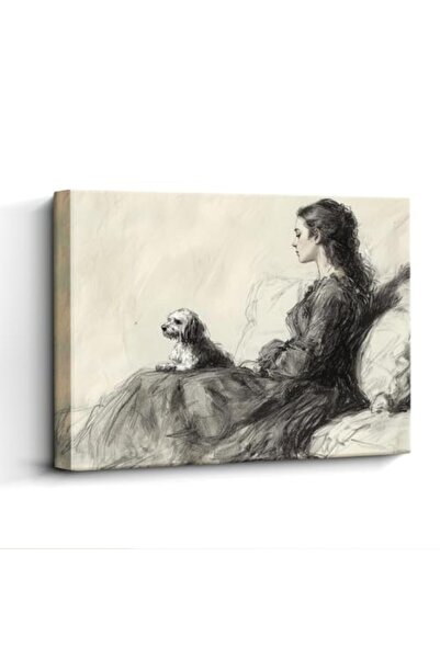 ALAYRA International Signtouch Woman Dog Black White Sketch Idea Wall Art Bla...