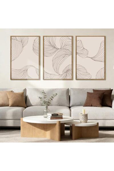 ALAYRA International Signtouch Neutral Beige Canvas Wall Art Set of 3 Outer F...