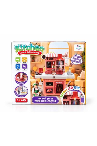 Brother Toys Büyük Boy Buhar Çıkaran Musluktan Su Akan Sesli Işıklı Müzikli Mutfak Seti 40 Cm.