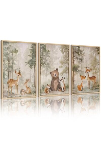 ALAYRA International Signtouch Woodland Forest Deer Animal Girl Wall Art 3-Pi...