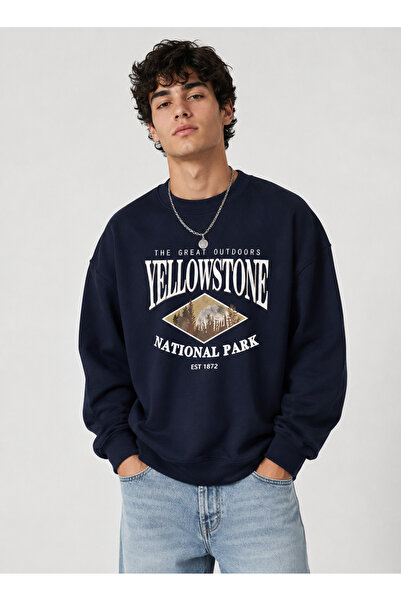ZAVIXO Yellowstone National Park Printed Oversize Crew Neck Outdoor Sweatshirt