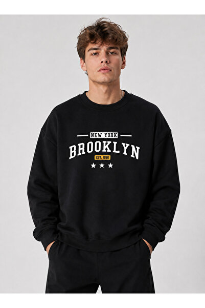 ZAVIXO Unisex Oversize Sweatshirt Brooklyn New York College Printed Crew Neck...