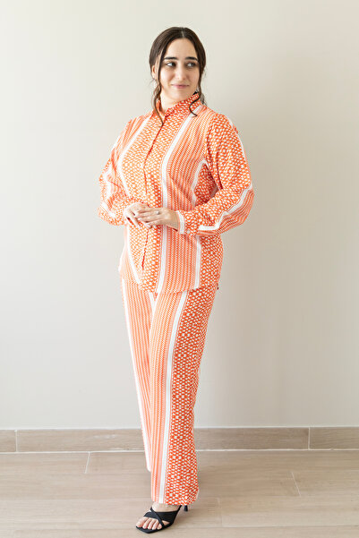 LINELLE Orange Geometric Panel Wide-Leg Co-Ord Set