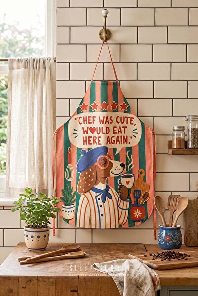 Sleep Garden Digital Printed Design Cute Chef Dog Kitchen Apron Liquid-Proof ...