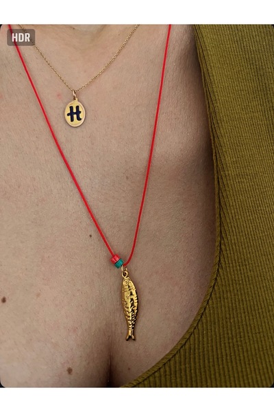 Hoop jewelery Steel Red String Turquoise Stone Fish Pendant
