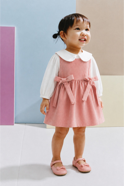 Tifina Kids Baby Girl Corduroy Textured Bow Detailed Comfortable Dress for Ho...