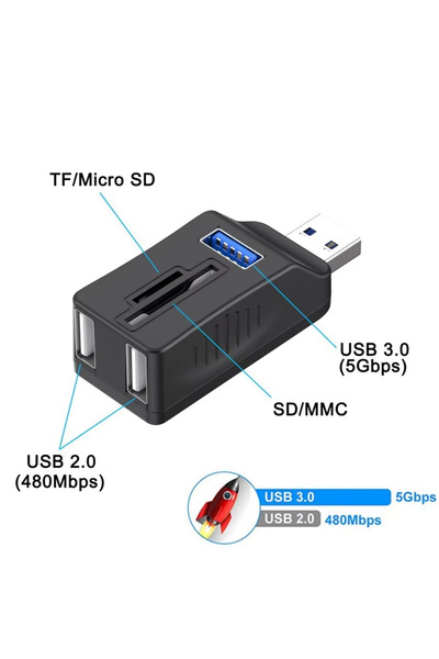 Alfais 6080 Usb 3.0 Hub 5 Port Çoklayıcı SD TF Micro SD MMC Kart Okuyucu Splitter Çevirici