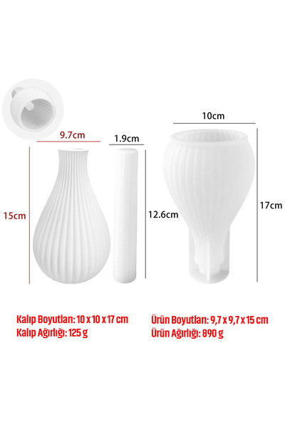 silabor Çizgili Dekoratif Vazo Yapım Kalıbı – Beton, Alçı ve Reçine Dökümüne ...