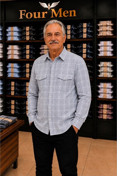 EREN STYLE Linen Classic Long Sleeve Covered Double Pocket Shirt