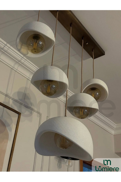 lumiere Design Kumanda Kontrollü 5’li Beton Görünümlü Sarkıt Avize – Yemek Ma...