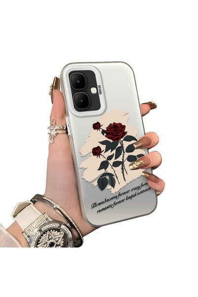 CHICASELUX Infinix Smart 10 Compatible Retro Red Rose Printed Shock Protectiv...