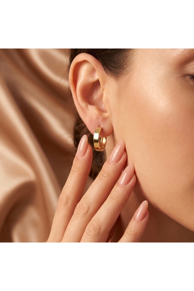 XUPING JEWELRY Vıp Seri 316L Çelik Gold Renk Pürüzsüz Düz Şerit Halka Küpe 1,...