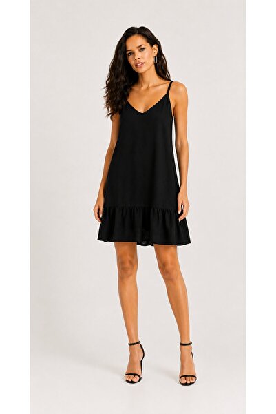 CARLA MARA Casual Cut Black Linen Look Dress