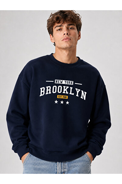 ZAVIXO Unisex Oversize Sweatshirt Brooklyn New York College Printed Crew Neck...