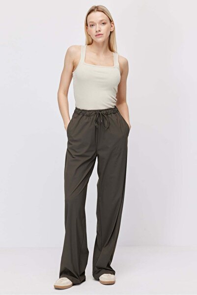 PAULMARK Women's elastic waist lace-up wide leg pants