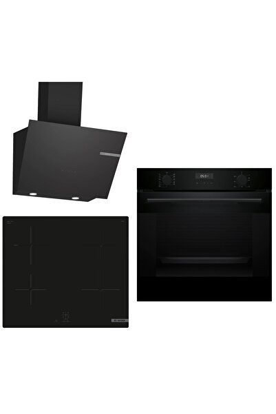 Bosch indüksiyon Ocaklı Siyah 3 lü Ankastre Set 645 ( HUA717BA0T - PUG61KAA5E...