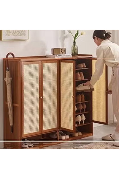 Generic Brand خزانة أحذية متعددة الوظائف بمدخل من 8 طبقات و4 أبواب