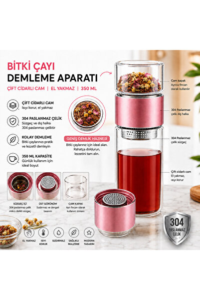 MUZEKO Çift Katlı El Yakmayan Isıyı İçinde Tutan Cam Bardak 250ML Detox Bitki...