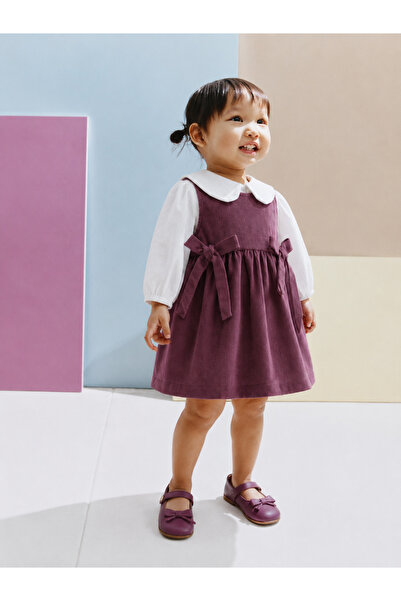Tifina Kids Baby Girl Corduroy Textured Bow Detailed Comfortable Dress for Ho...