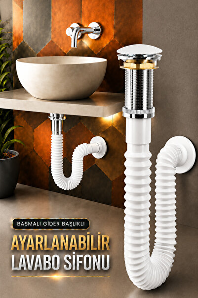 Badem10 Popup Seramik Bas Aç Lavabo Sifonu Beyaz Gider Hortumu Koku Önleyici ...