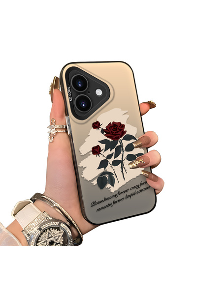 CHICASELUX iPhone 16 Compatible Retro Red Rose Printed Impact Protective Hard...