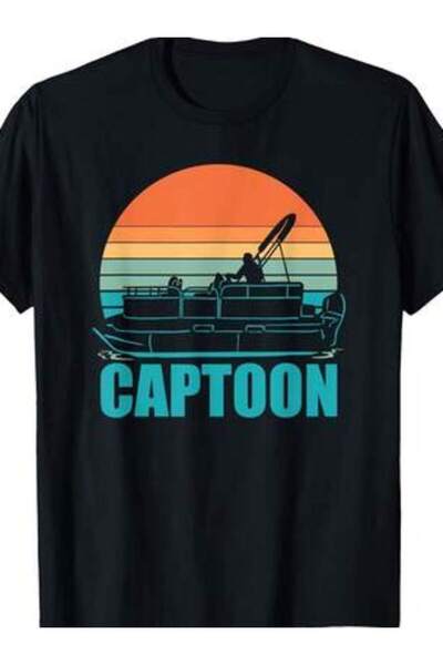 k222 Funny Boating Captoon Tritoon Captain Pontoon Boat T-Shirt