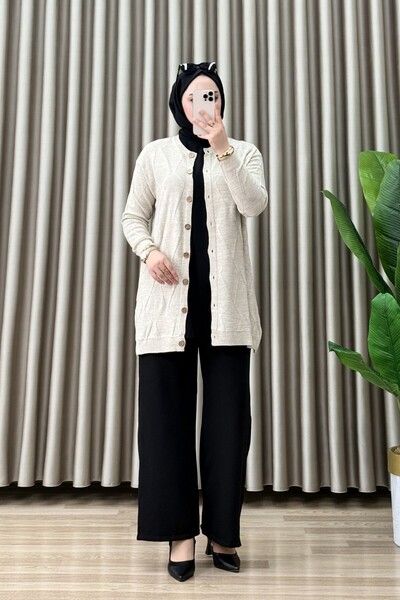 ALYA Alina Hirka 1. Class Knitwear Fabric Women's Beige Buttoned Cardigan