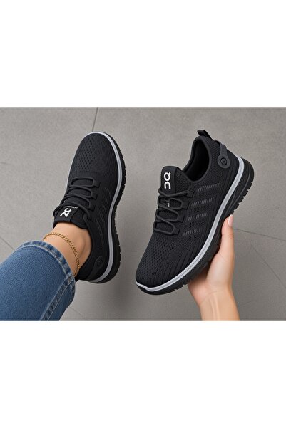 McDark Erkek Triko Örme Faylon Taban Sneaker Yürüyüş Ayakkabısı-SİYAH FÜME