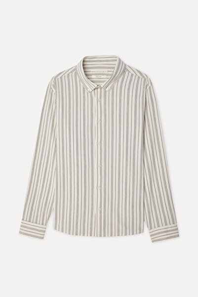 Mudo Men's White Striped Regular Fit Long Sleeve Shirt