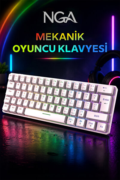 NGA Blue Switch Kablolu Gaming Oyuncu Klavyesi Mekanik 62 Tuş Ayarlanabilir L...