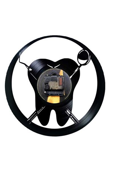 OEM Ceas de perete decorativ din disc de vinil, model de instrumente dentare (molar), pentru cabinet stomatologic, negru, 30 cm