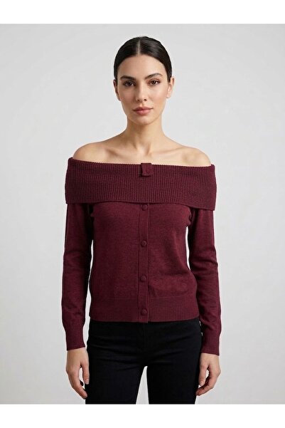 ON TRİKO Madon Collar Fabric Covered Buttoned Knitwear Sweater 10343