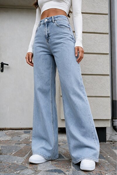 BİKELİFE Women's Light Blue Wide Leg High Waist Jean Trousers