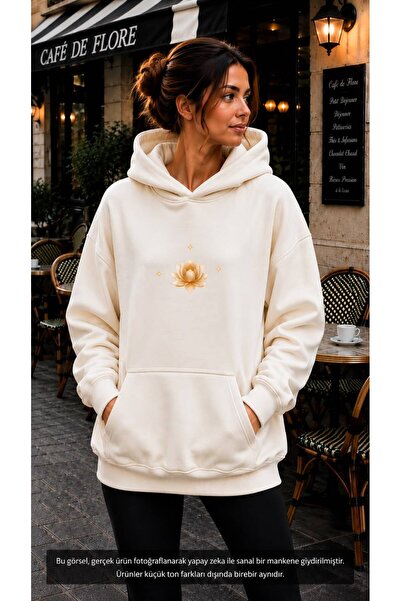 EMMODA Women's Lotus Flower Printed Sparkling Star Motif Hooded Kangaroo Pock...