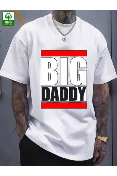 25W تي شيرت رجالي بطبعة BIG DADDY، قطعة واحدة، مقاس كبير، تصميم كاجوال بأسلوب...