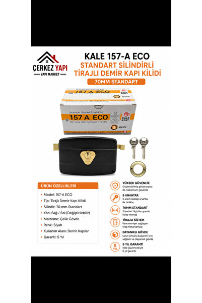 Genel Markalar Kale 157-A ECO Tirajlı Demir Kapı Kilidi – 70 mm Standart Sili...